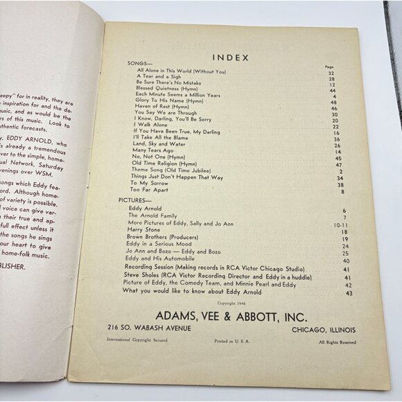Eddy Arnolds Radio Favorites Piano Song Book Sheet Music Number A-1 Vtg Country - Picture 3 of 9